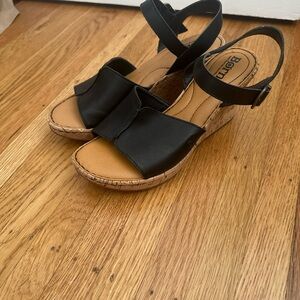 Black Leather Wedge Sandals